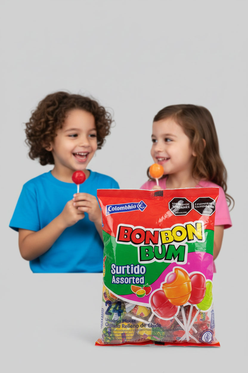 Chupetas Bon Bon Bum Surtido x24 unidades 456g – rellenas de chicle sabores surtidos
