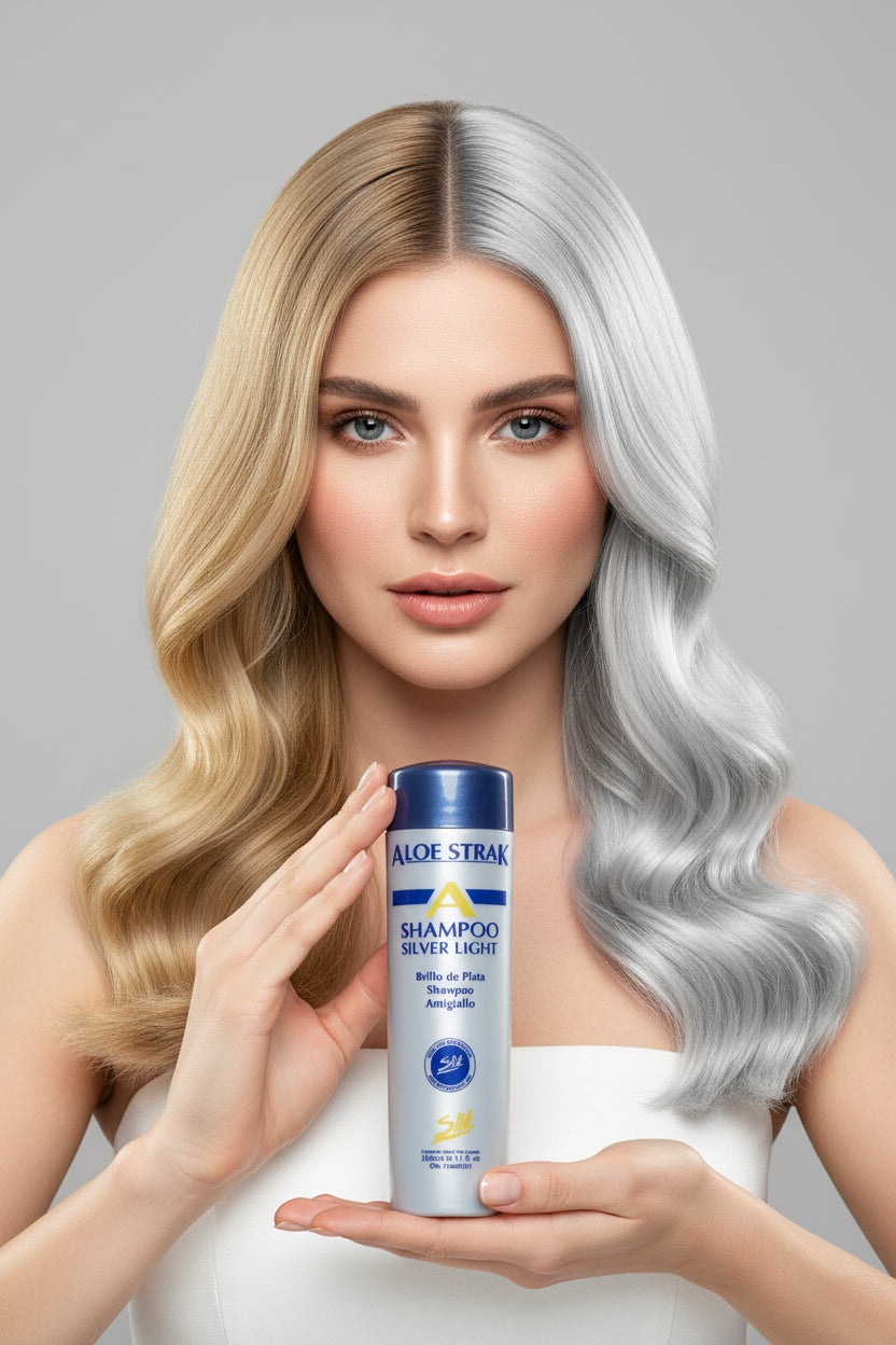 Shampoo Aloe Strak Silver Light 340ml – Brillo de Plata Antigiallo para cabello rubio y gris