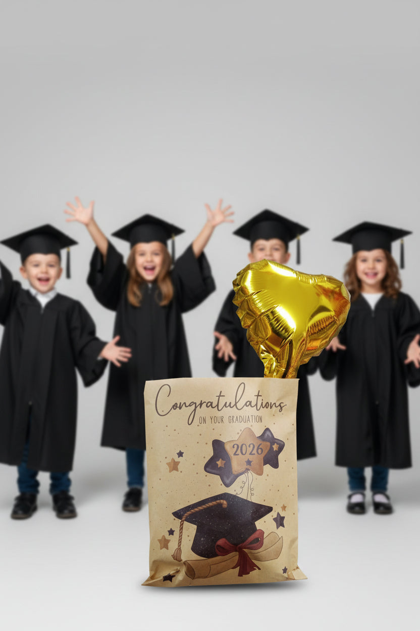 Sobre Graduación 2026 🎓⭐ Relleno de 5 Golosinas Sorpresa con Globo Dorado