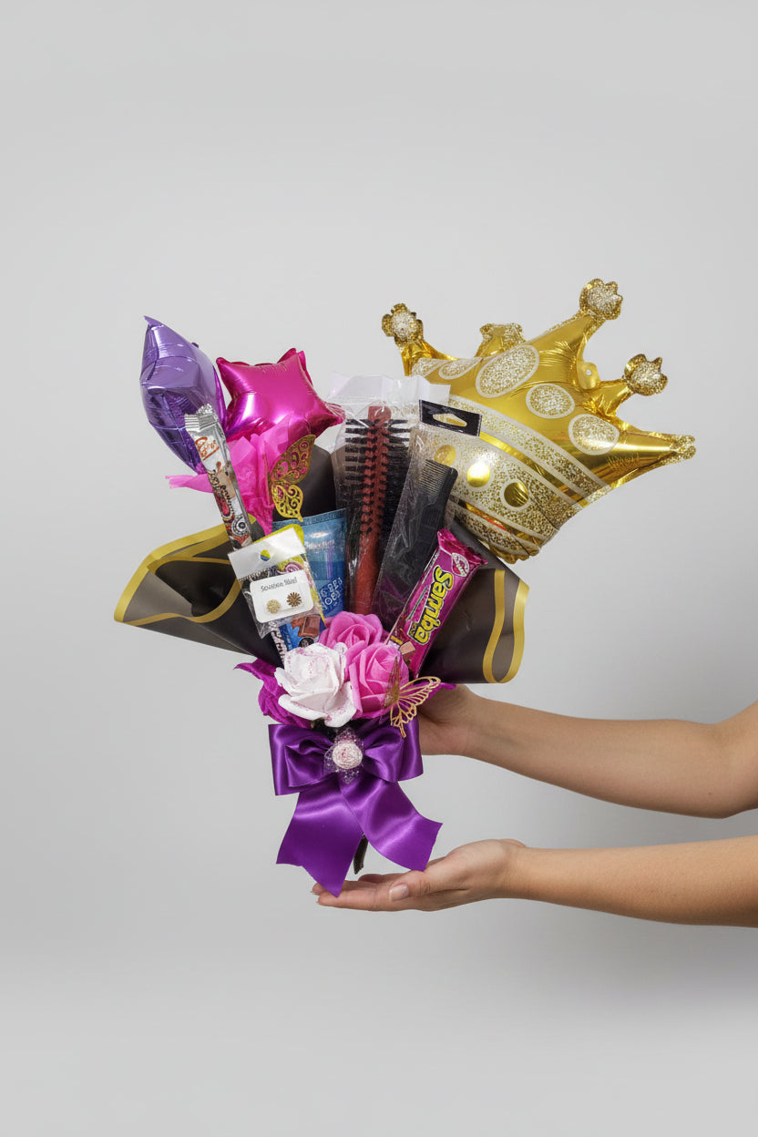Ramo Bouquet Reina con Corona y Accesorios 👑💜