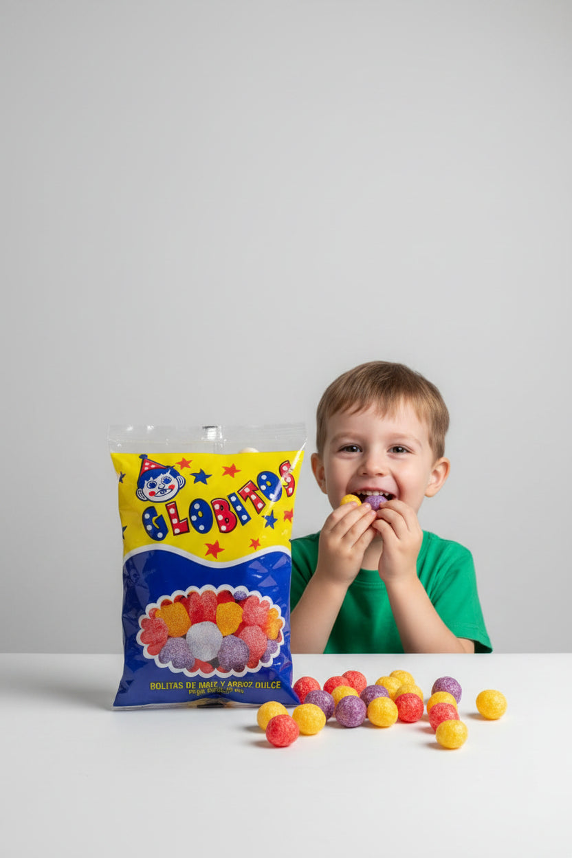 Globitos bolitas de maíz y arroz dulce 20g – bolsa individual colorida