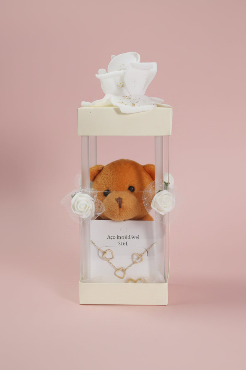 Caja Acrílica con Osito y Set de Joyería