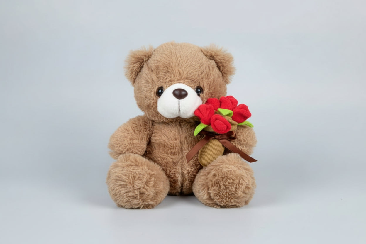 Oso de Peluche con Ramo de Rosas