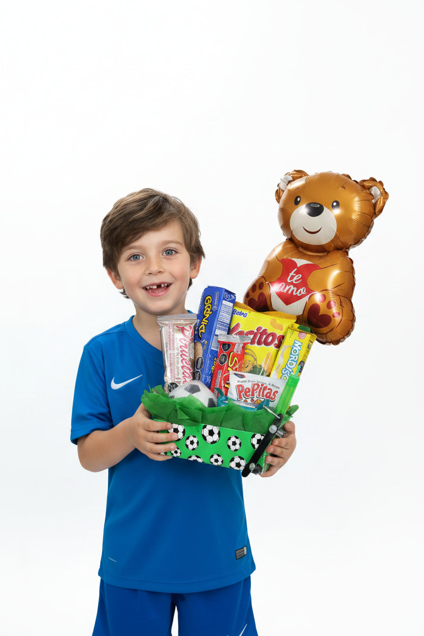 Arreglo Fútbol ⚽🐻 Osito Te Amo con Golosinas y Burbujero – Personalizado