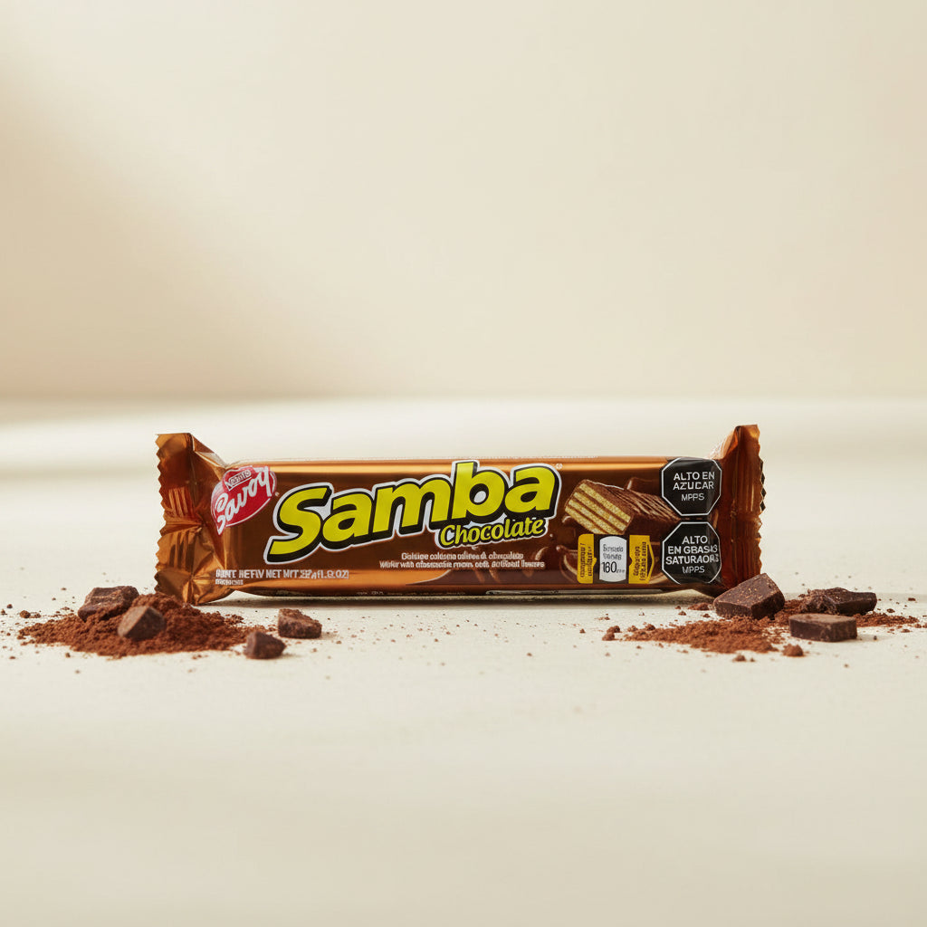 Galleta Samba Nestlé sabor Chocolate 32g – empaque dorado